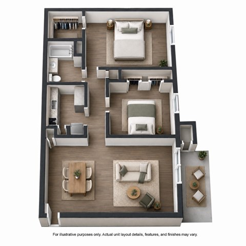 Floor plan for 2 beds, 1 bath, 850 sqft